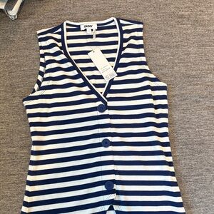 DKNY Navy and White Striped Sleeveless Top
